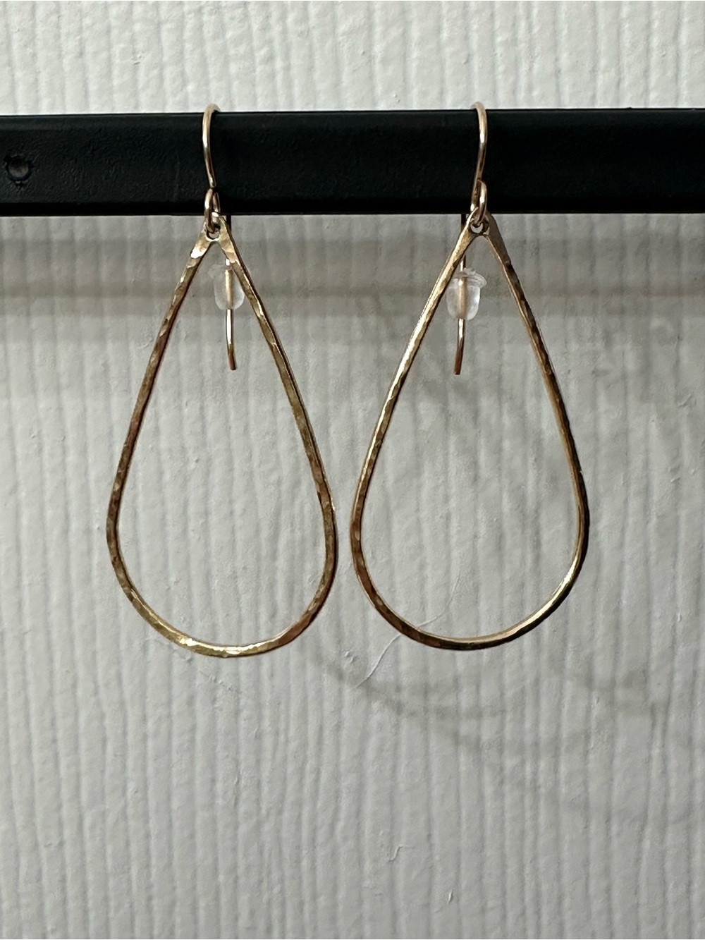 14k Gold-Filled Earrings Teardrop Hammered Hoops 1.75” NWOT